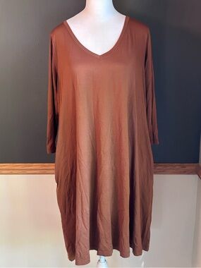 Wool& Wooland Rowena Merino Wool Blend V-neck Swing Dress Large Long Terracotta